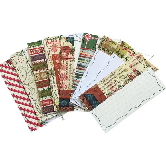 Lot 10 Christmas Junk Journal Note Cards Handmade Sewn Ephemera u Craft Scrapboo - Picture 1 of 6